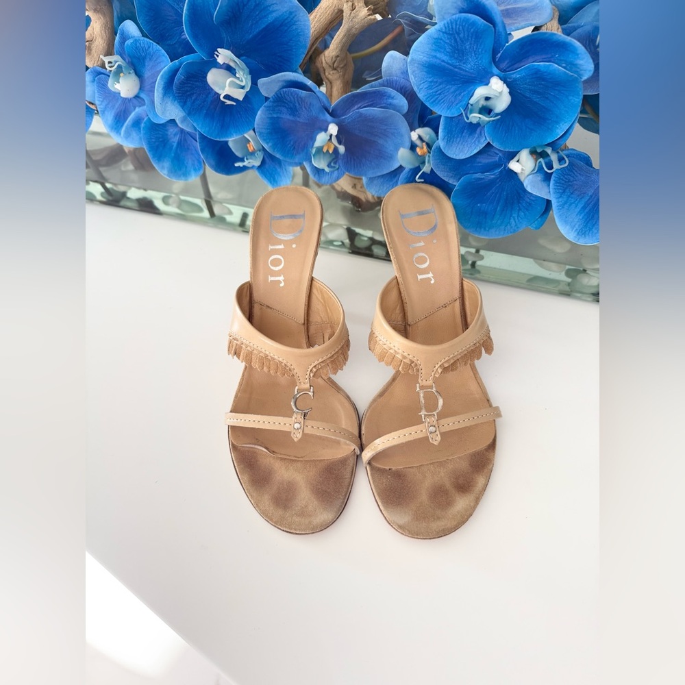 Vintage Christian Dior John Galliano Y2K suede fringe sandal heels CD charms